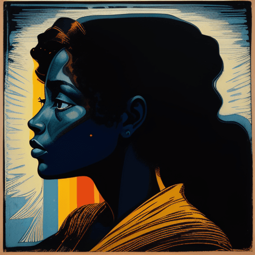AI generated: woman's profile, in the style of iconic civil rights imagery, light indigo and dark amber, colorfull...