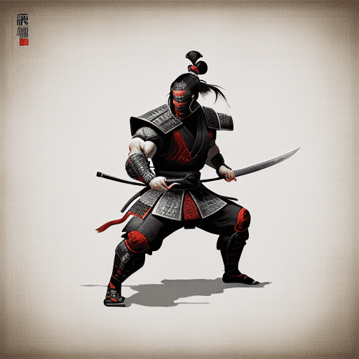 AI generated: samurai from Mortal Kombat, ink artistic conception, with typography elements, abstract, complementa...