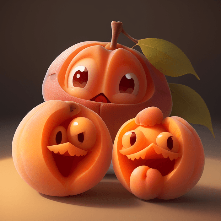 AI generated: A happy cartoon Apricot fruit, Pixar Style, perfect composition, 8k artistic photography, photoreali...