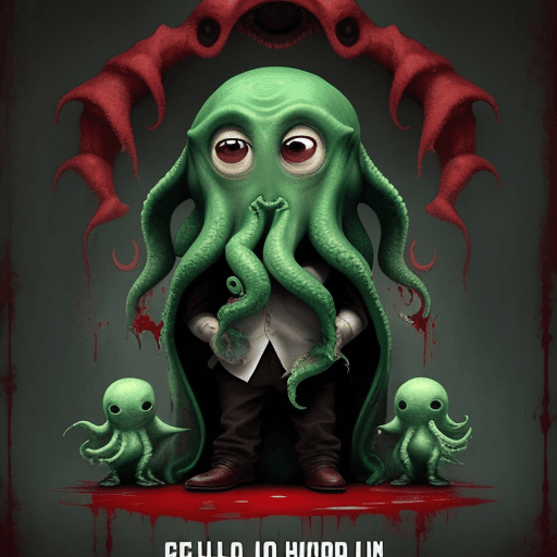 AI generated: crea cartel de pelicula estilo pixar. adorable  Cthulhu, the legendary creature, from universe of Lo...