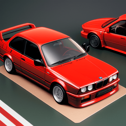AI generated: full view on an open nostalgic board game "rush hour", game cars normal except the red car in the mi...