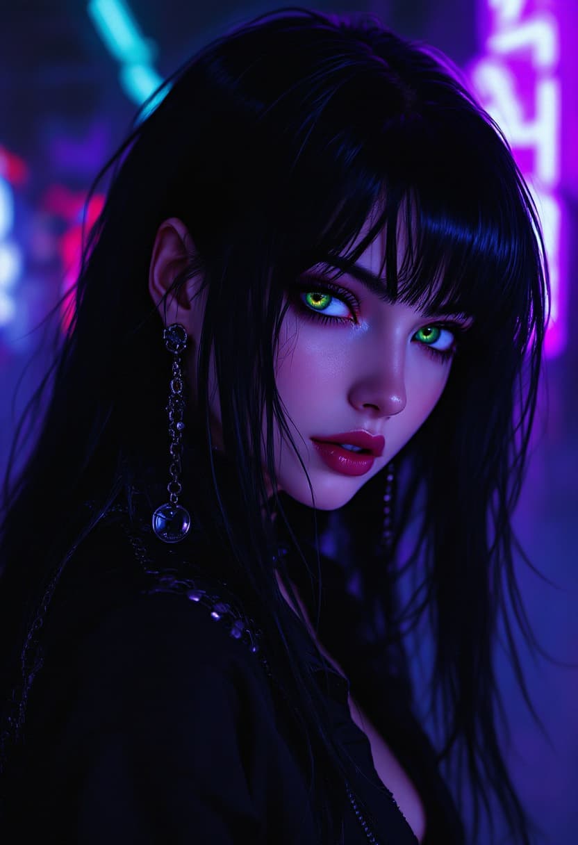AI generated: Create an anime style girl of cyberpunk vampire babe, Create an anime style girl of the 80s and 90s....