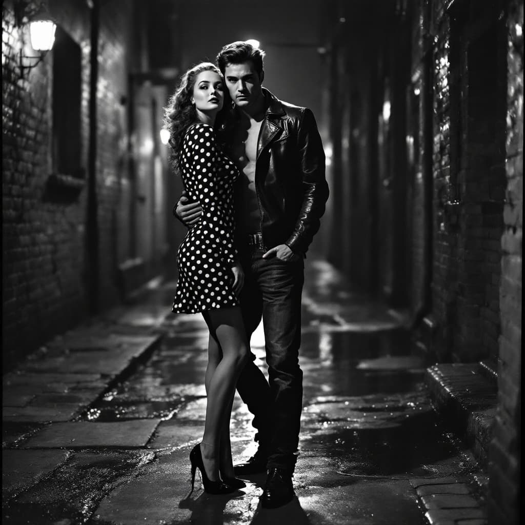 AI generated: Here's the revised prompt reflecting your adjustments:

"Depict a black-and-white 1950s action movie...
