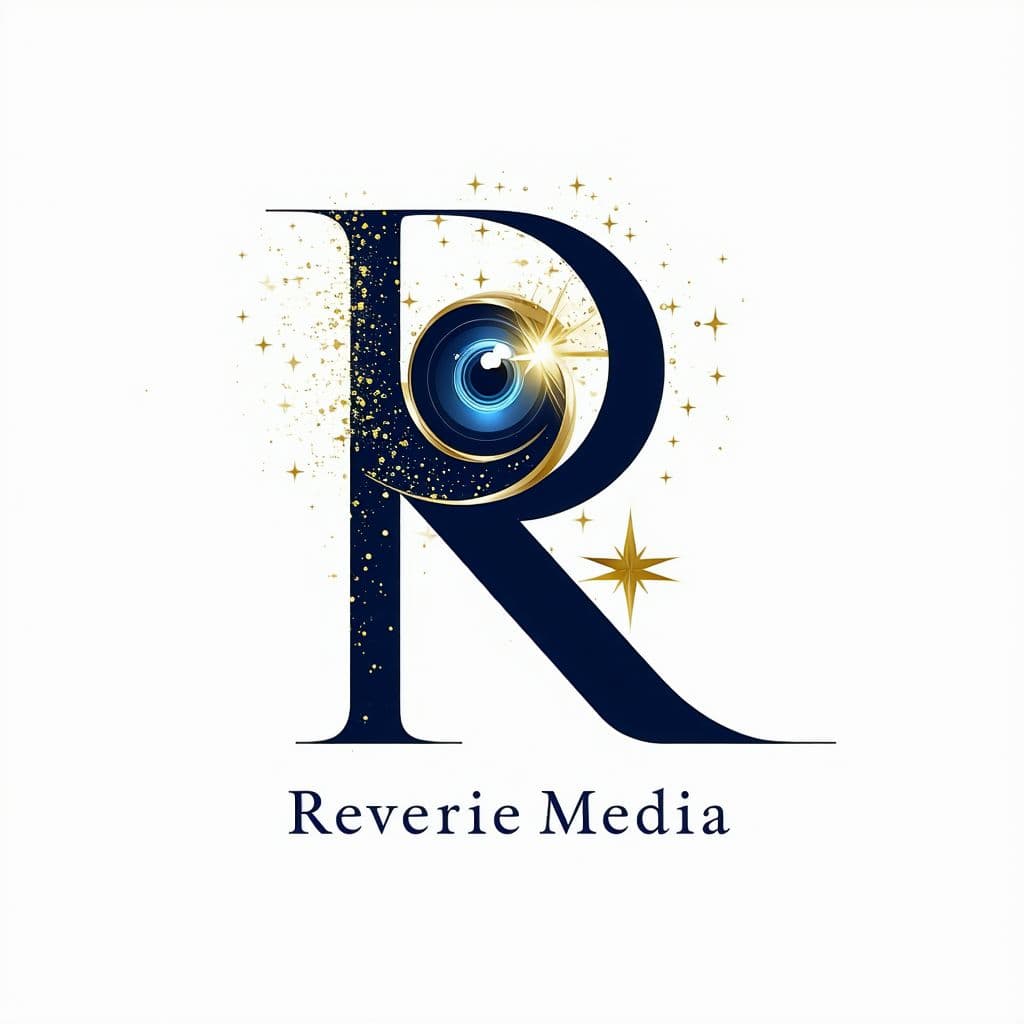 AI generated: A modern and creative logo for a video production and media company called ‘Reverie Media.’ The logo...