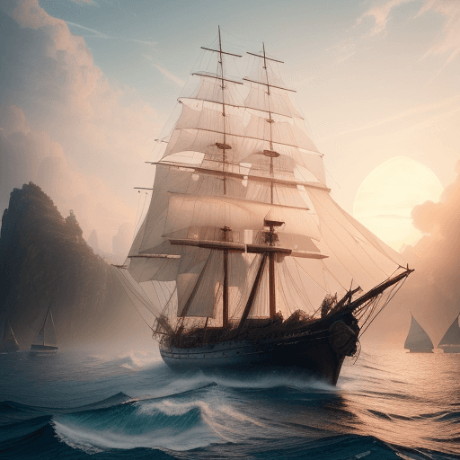 AI generated: Photo of a ultra realistic sailing ship, dramatic light, pale sunrise, cinematic lighting, battered,...