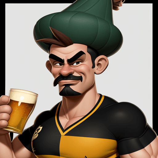 AI generated: a stylized caricature that illustrates a strong soccer Fan, background colour is black, with muscula...