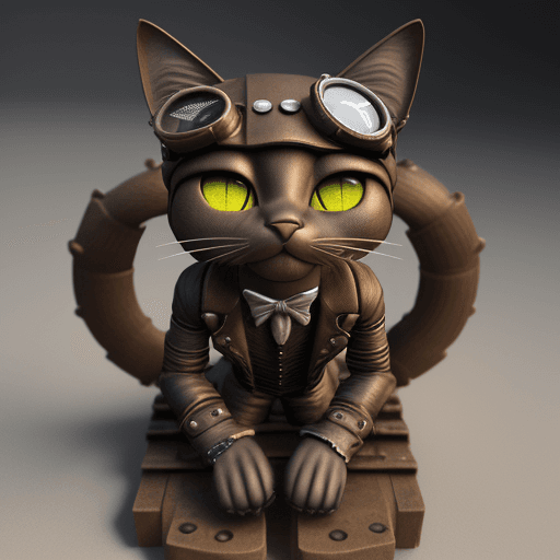 AI generated: un gato siames con dos cabezas, realisat, 3d, partes mecanicas, steampunk, cuerpo completo, sentado ...