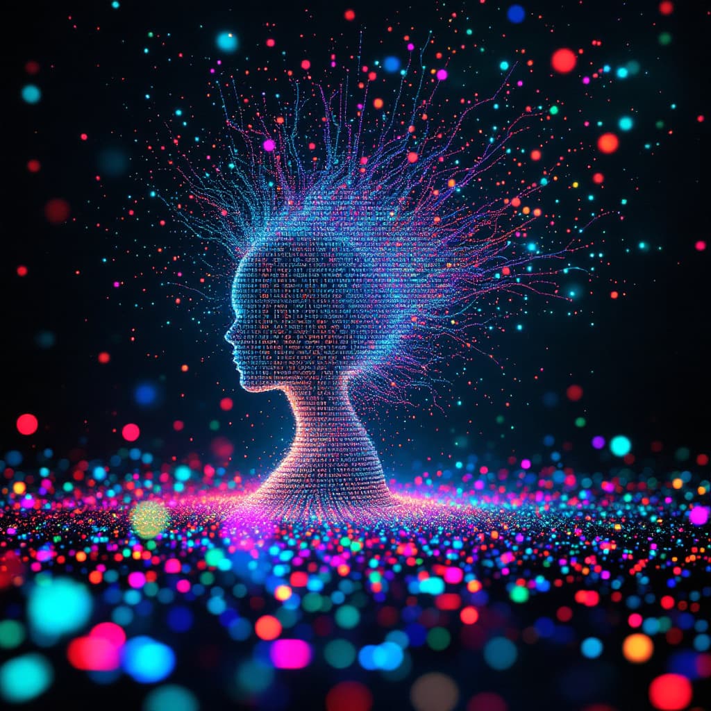 AI generated: high quality, 8K Ultra HD, Imagine a vibrant canvas illuminated by a cascade of colorful binary code...