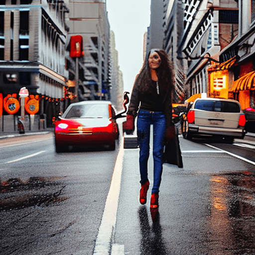 AI generated: We're on one of the streets of New York. The sun is about to set. It's overcast. It rained earlier a...