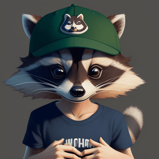 AI generated: High resolution, cute  cartoon raccoon with a baseball cap on, facing the camera

