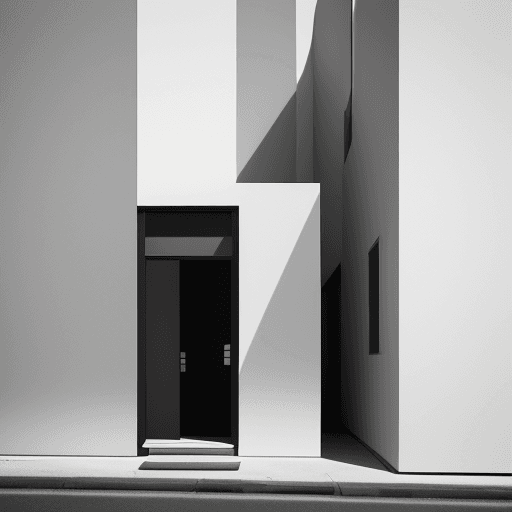 AI generated: photography, minimalist small building facade design, Canon EOS 5D Mark IV, depth of field that high...