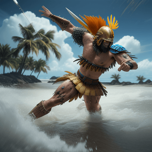 AI generated: "A slow-motion shot of Lapu-Lapu striking down Magellan, capturing the decisive moment of the battle...