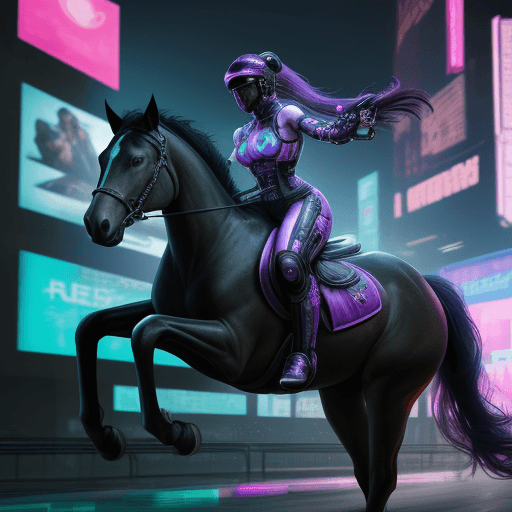 AI generated: High resolution photography of a beatiful woman riding a molecule like a horse in a cyberpunk escene...