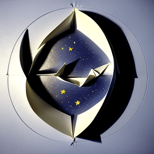 AI generated: 3D crescent as Origami, paper quilting, background tiny stars painted on night sky 