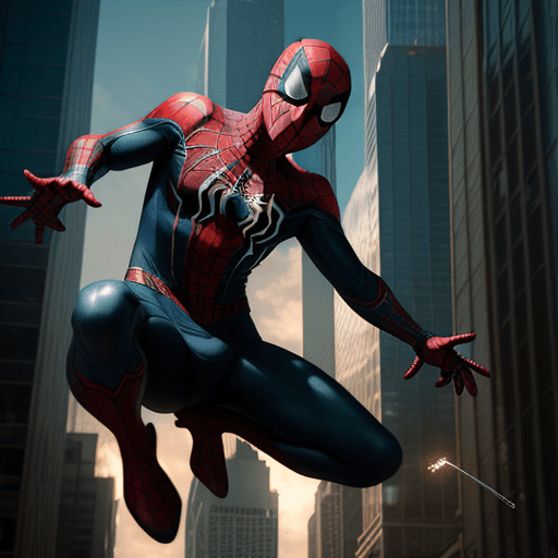 AI generated: Realistic movie ultratexture 4dx younger guy have spider man powers and he's jumping in the city Exc...