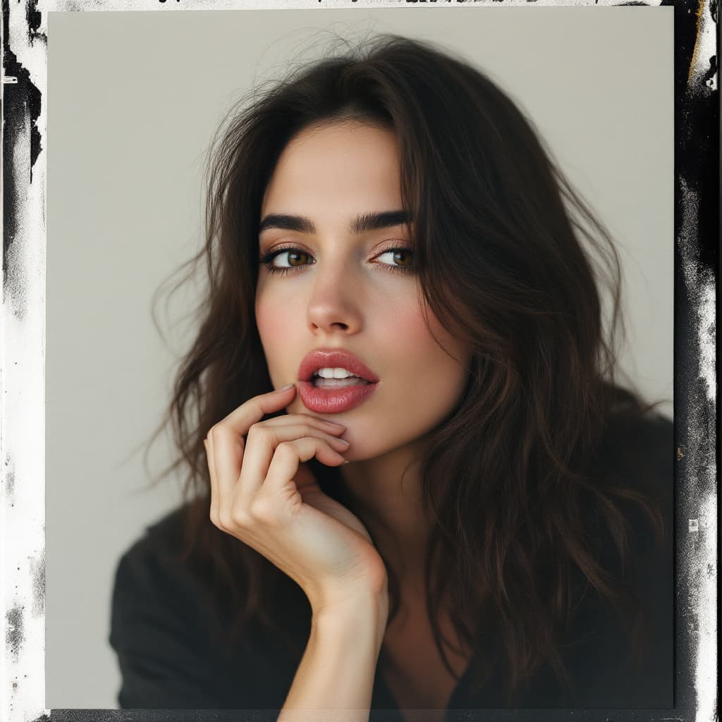 AI generated: Jennifer Connelly, biting her lip, 18-21 years old, brown hair, high-quality photo portrait, shot on...