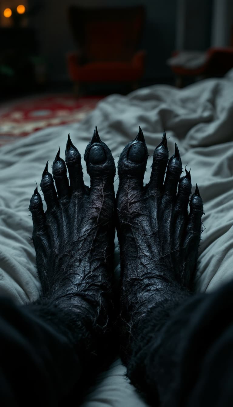 AI generated: POV first-person, I am a jinn lying on my bed in my room. Only my feet are visible in the frame.

My...