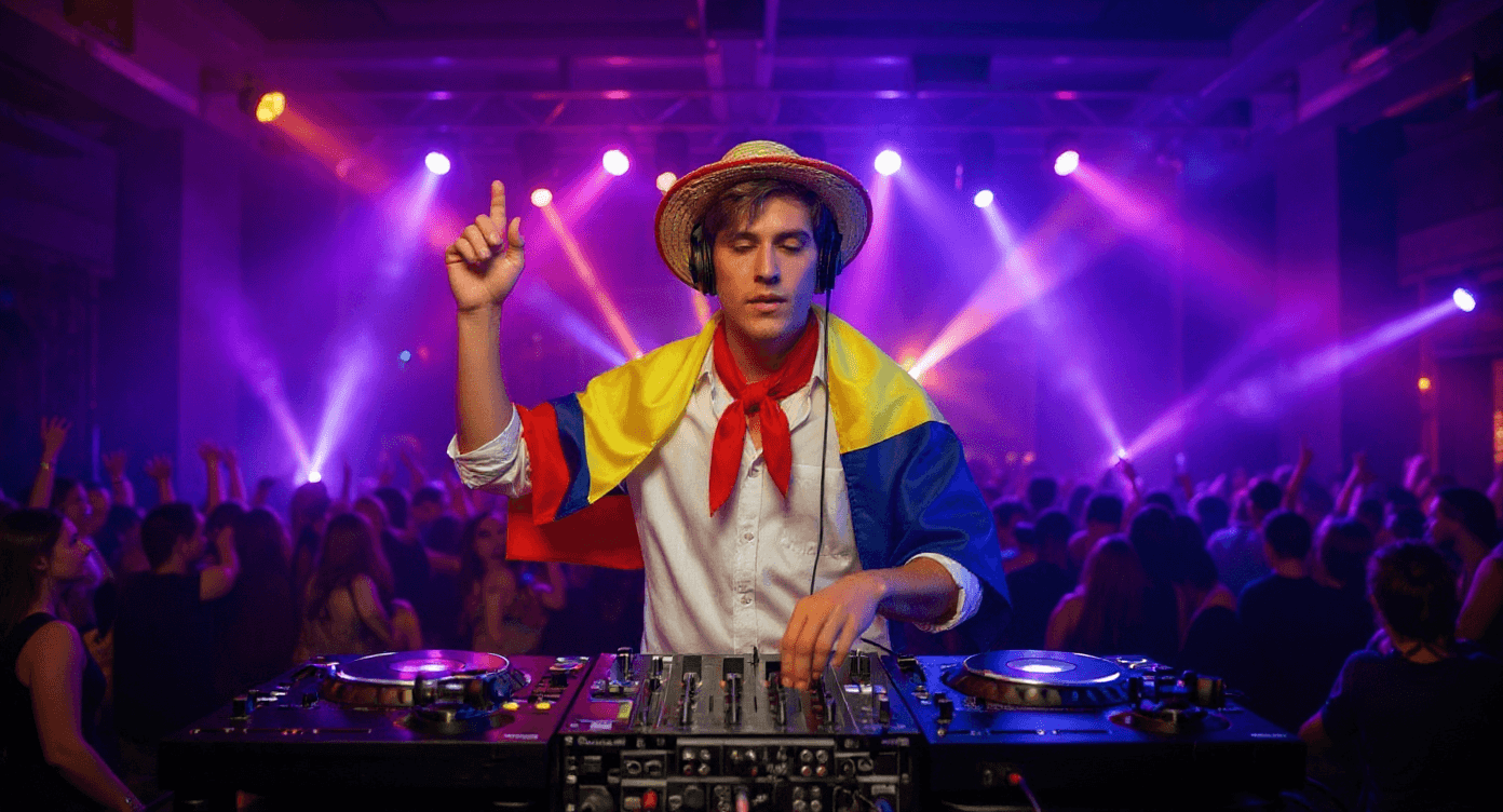 AI generated: The same dj, in other place. on a concert stage