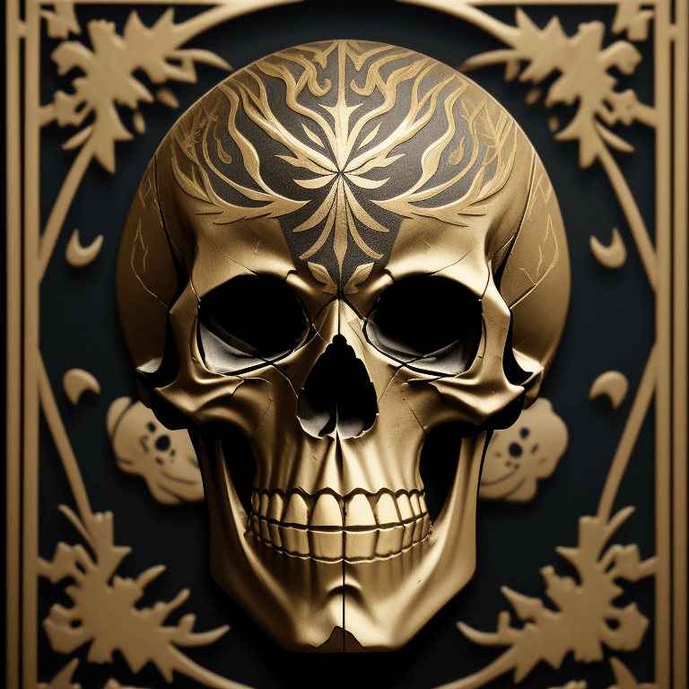 AI generated: Gold silver iron inlay work skull photographic cinematic