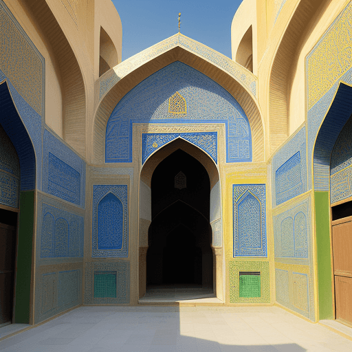 AI generated: a 3 floor bulding in Isfahan neardy a mosque,end of a small alley,at noon