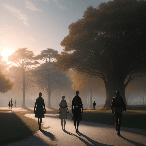 AI generated: Photo of a ultra realistic people in the park, dramatic light, pale sunrise, cinematic lighting, bat...