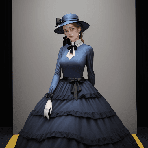 AI generated: The image features a woman wearing a blue hat with a black ribbon, which is adorned with a bow. She ...
