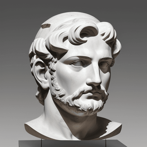 AI generated: greek sculpture, head of Hadrian, close up, grey background --ar 71:129 --stylize 750 --v 6