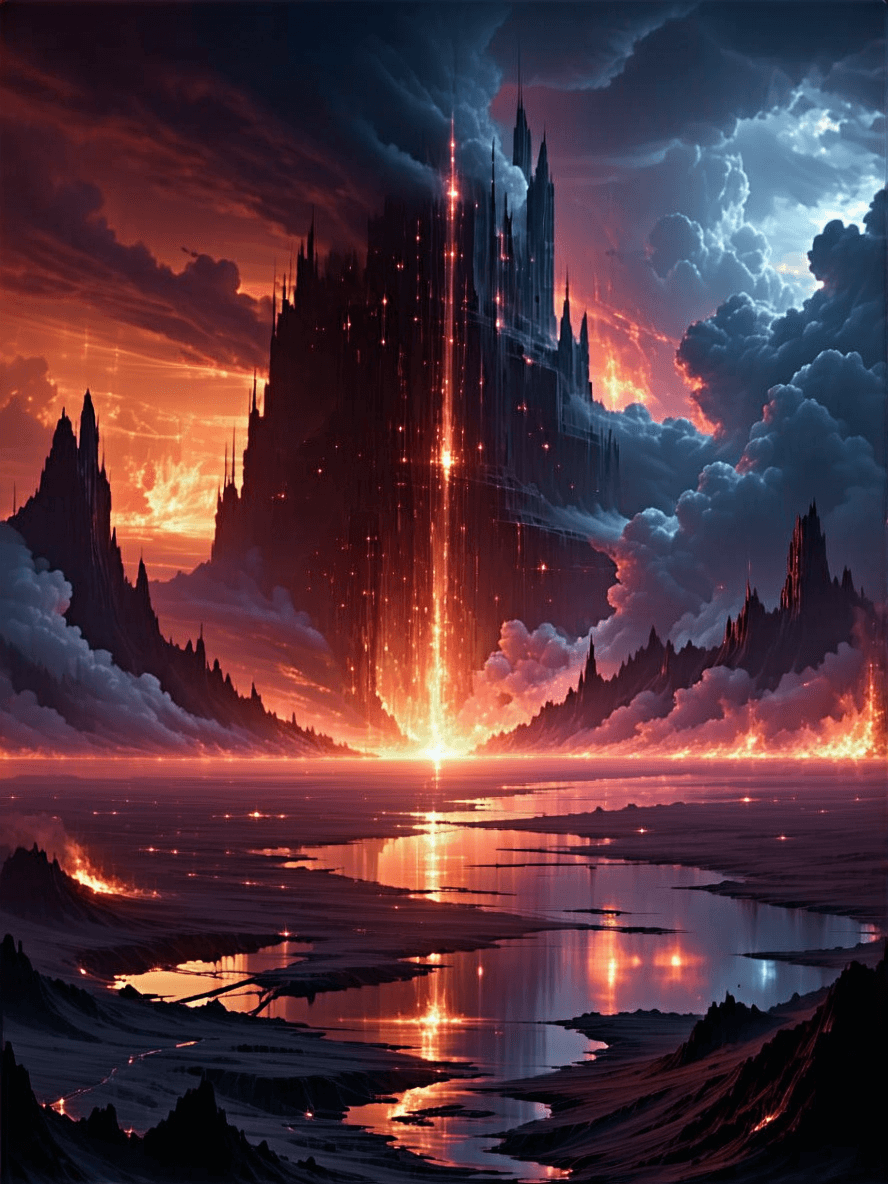 AI generated: by Marcin Rubinkowski, concept art, vast beautiful dystopian future with the cleansing fury of heave...