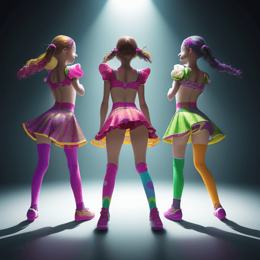 AI generated: High resolution photography of 3 girls between  7 and 14 years old dancing on pop music. wearing col...
