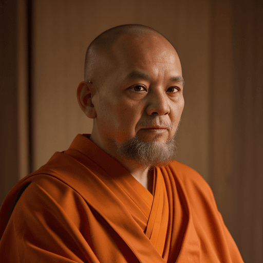 AI generated: portrait photo of a 58 year old monk, looking away, cinematic, 50mm portrait photography, hard edge ...
