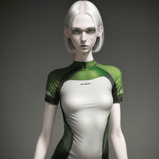 AI generated: Tall slender girl, silver hair, green eyes, freckles, full body shot. pale skin, sport top, realisti...