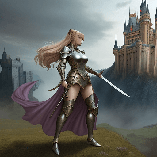 AI generated: Fantasy Heroines: A female medieval warrior in detailed armor, wielding a magic sword in a landscape...