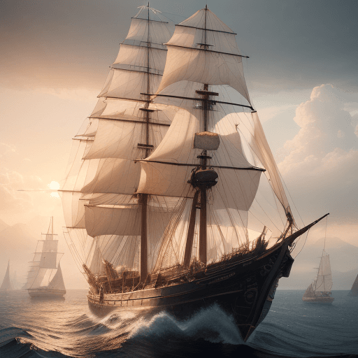 AI generated: Photo of a ultra realistic sailing ship, dramatic light, pale sunrise, cinematic lighting, battered,...