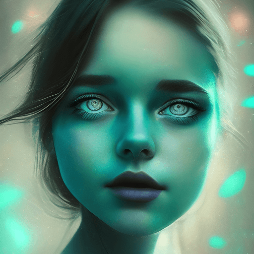 AI generated: a girl's portrait with green eyes, in the style of alessio albi, peter sculthorpe, dark teal and lig...