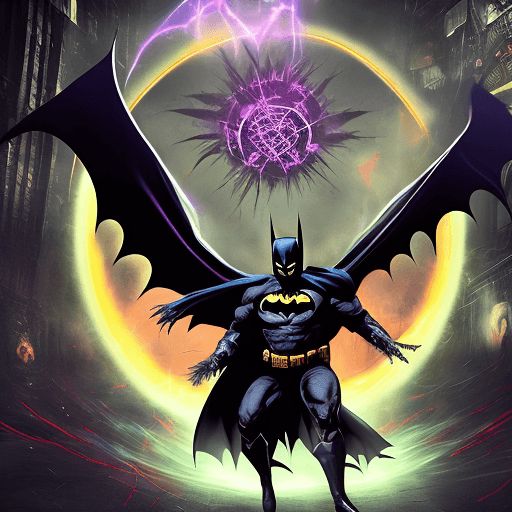 AI generated: Demonic Batman with dark aura around, agressively spinning around in circle with his claws creating ...