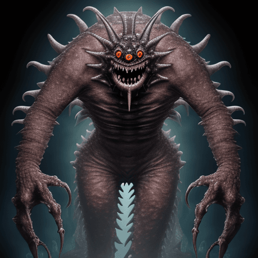 AI generated:  high quality foto of a big transparent monster, moster with many grimaces and big very long teeth, ...