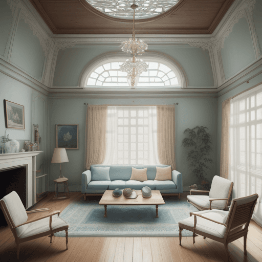 AI generated: High resolution photography interior design, dreamy sunken living room conversation pit, wooden floo...
