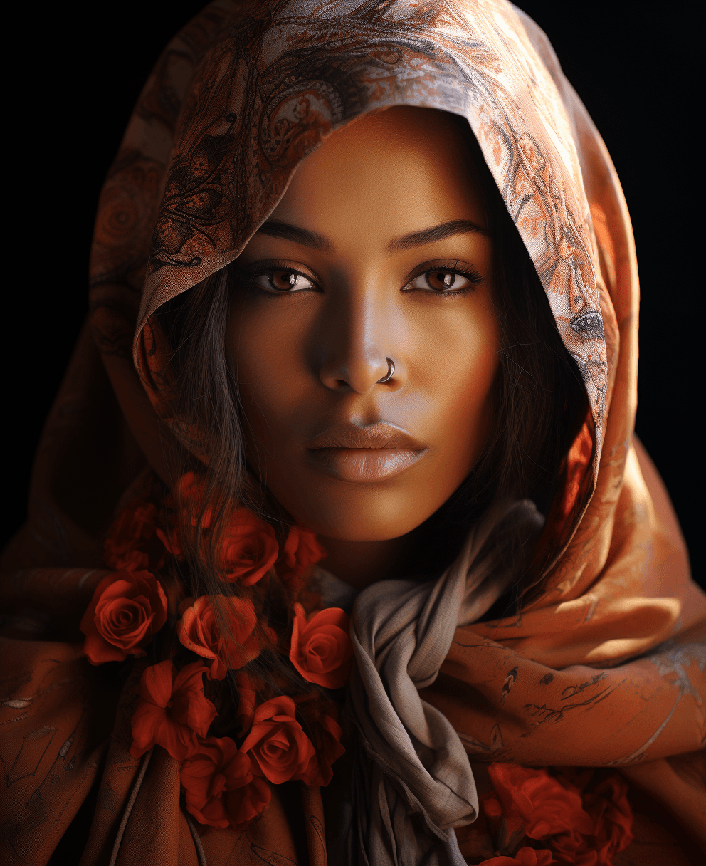 AI generated: the mary painting, in the style of light red and purple, tarot card, detailed facial features, haifa...