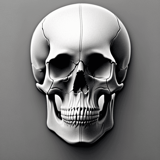 AI generated: greyscale 3d relief of skull, hyper realism, high detail, smooth, black and white transition top to ...