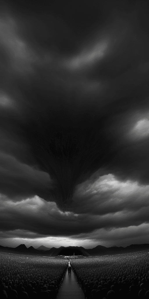 AI generated: concert dark evil sky , epic , 8k , hd , brown, gray, black and white tones , cloud , skyfall