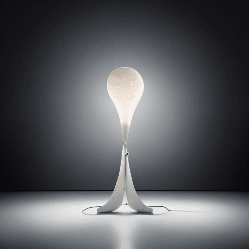 AI generated: Studio shot of a contemporary design floor stand light,dream shape, moon alike, seamless background,...