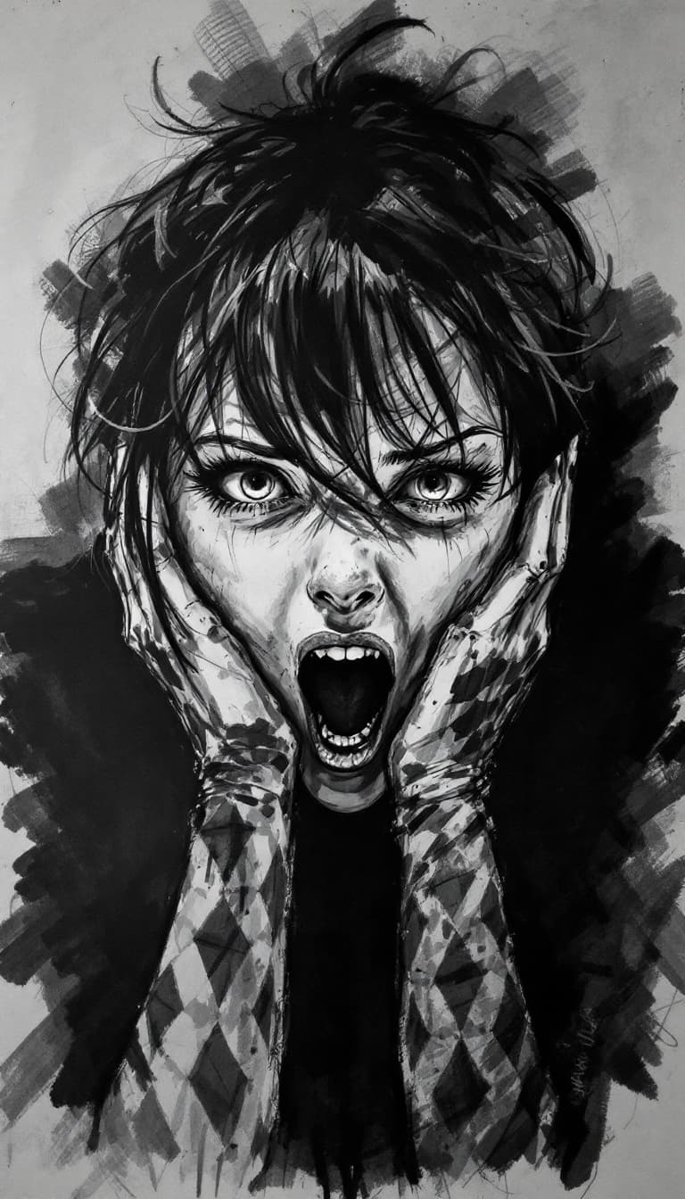 AI generated: girl, charcoal sketch, excited