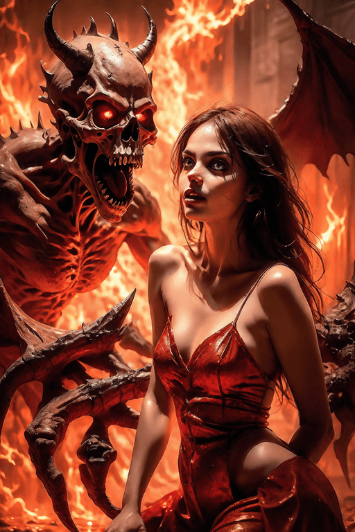 AI generated: Lust and desire,A mysterious woman with an erotic aura has made a pact with the devil,The image show...