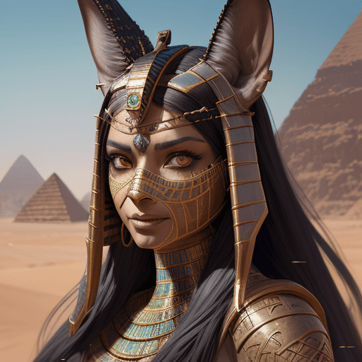 AI generated: Insanely detailed face portrait photography of a majestic beautiful egyptian woman wearing an anubis...