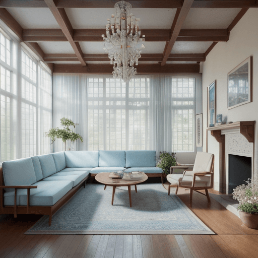 AI generated: High resolution photography interior design, dreamy sunken living room conversation pit, wooden floo...