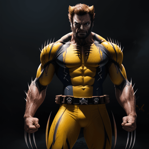 AI generated: Wolverine in his yellow fith deadpoll suit 4k, uhd, dramatic lighting