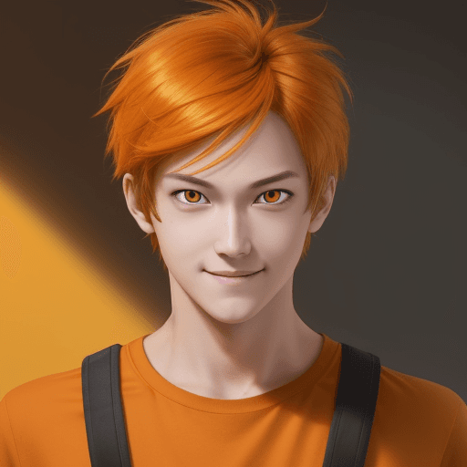AI generated: High resolution photography, realistic light,  human,orange shirt, yellow eyes, youtube channel, sha...