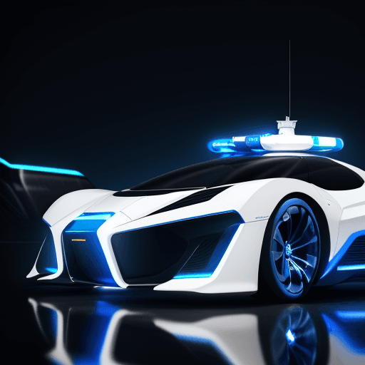 AI generated: Futuristic Concept car with luxury sports (police) features and white with sapphire blue and black d...