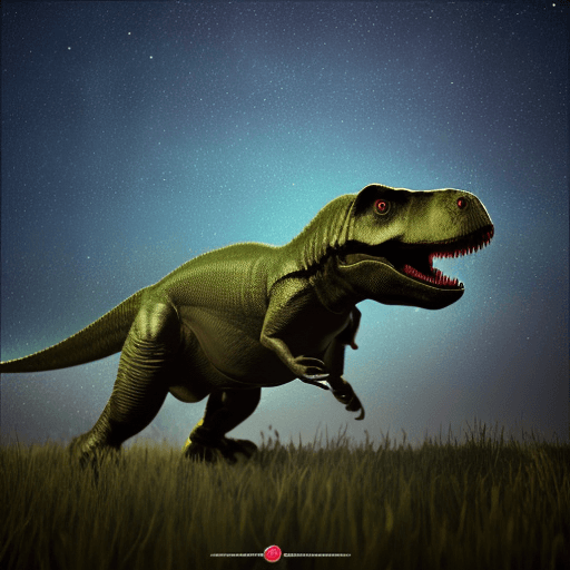 AI generated: photo of a sad t-rex looking at the stars, photorrealistic style, 3d octane render