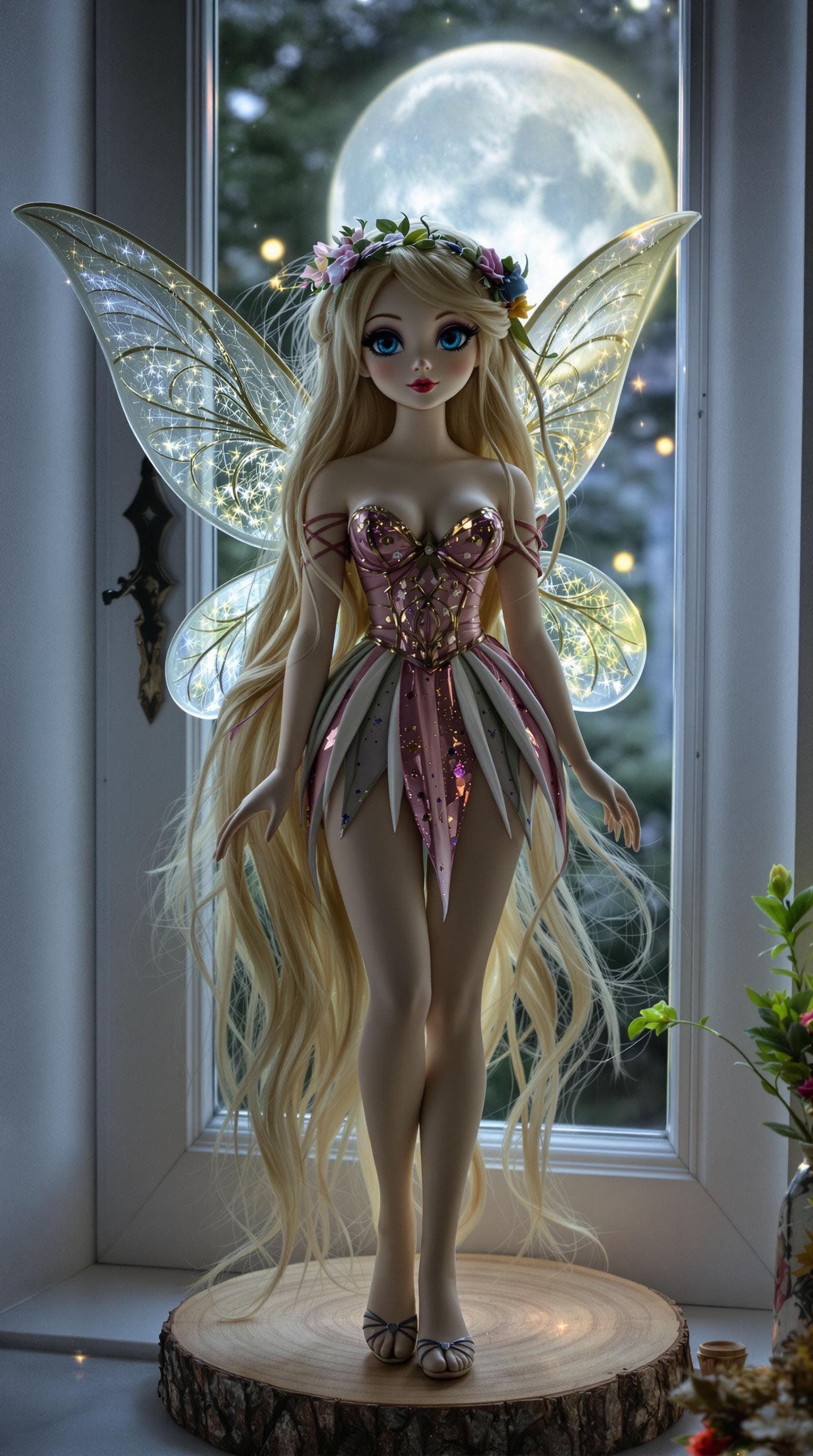 AI generated: a professional photo of a exceptionally beautiful porcelain girl figurine (16 inch figurine), (young...